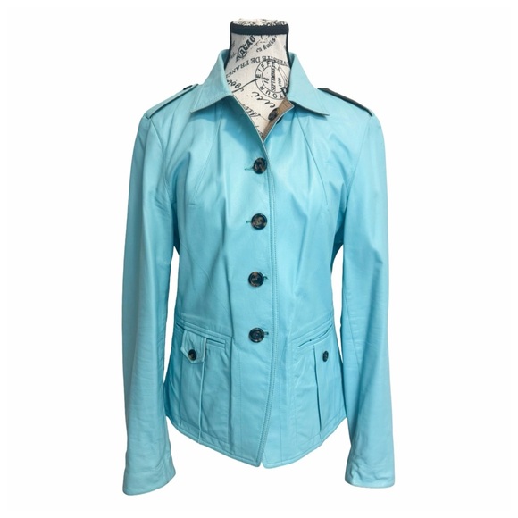 Source Unknown Women’s Aqua Leather Jacket - Picture 9 of 11